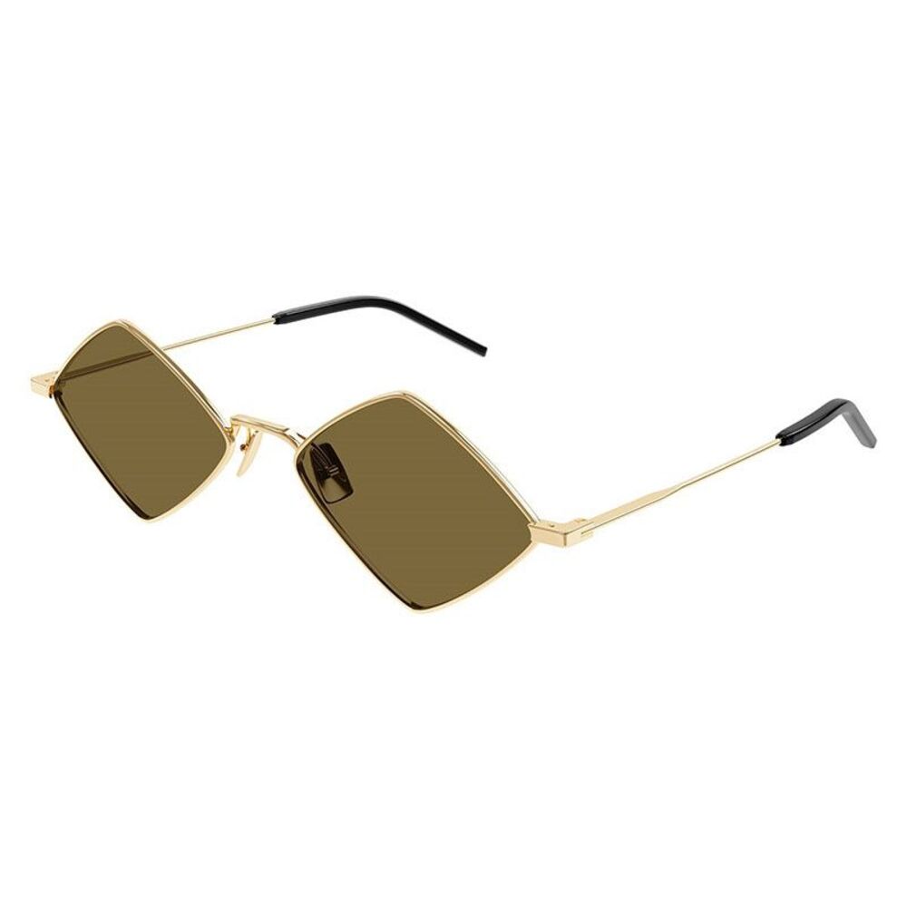 Saint Laurent Sunglasses Geometric Full Rim, Gold Frame and Brown Lens